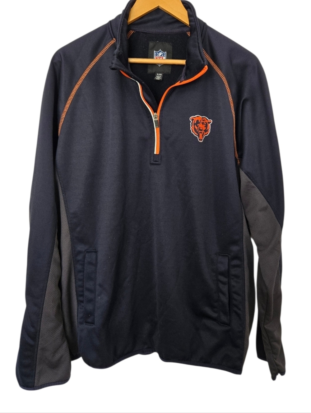 Chicago Bears NFL Quarter Zip Pullover XL Navy Orange Athletic Fleece Jacket